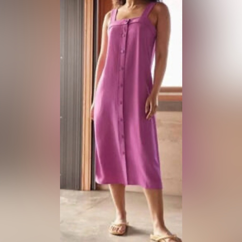 Women’s Everlane Japanese Goweave Light Button Down Pink Purple Midi Dress Sz 6.